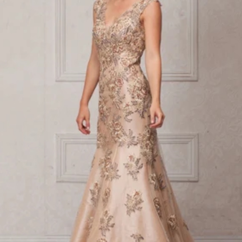 Embroidered Laced Champagne colored 
Floral Bodice Vintage Style
Mermaid Gown